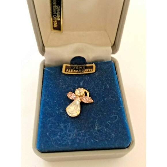 Roman Birthstone Angel Pin June Alexandrite Wings, Crystal Body in original case - Picture 8 of 9